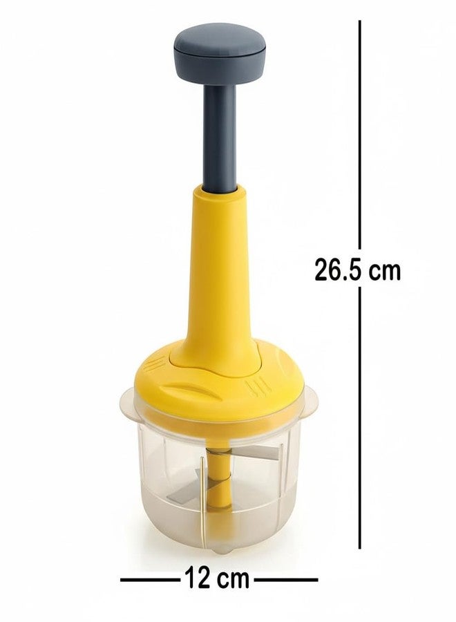 KBS Food Chopper Steel Manual Hand-Press Vegetable Chopper Mixer Cutter to Cut Onion, Salad, Tomato, Potato (Pack of 1-Yellow) - Image 2
